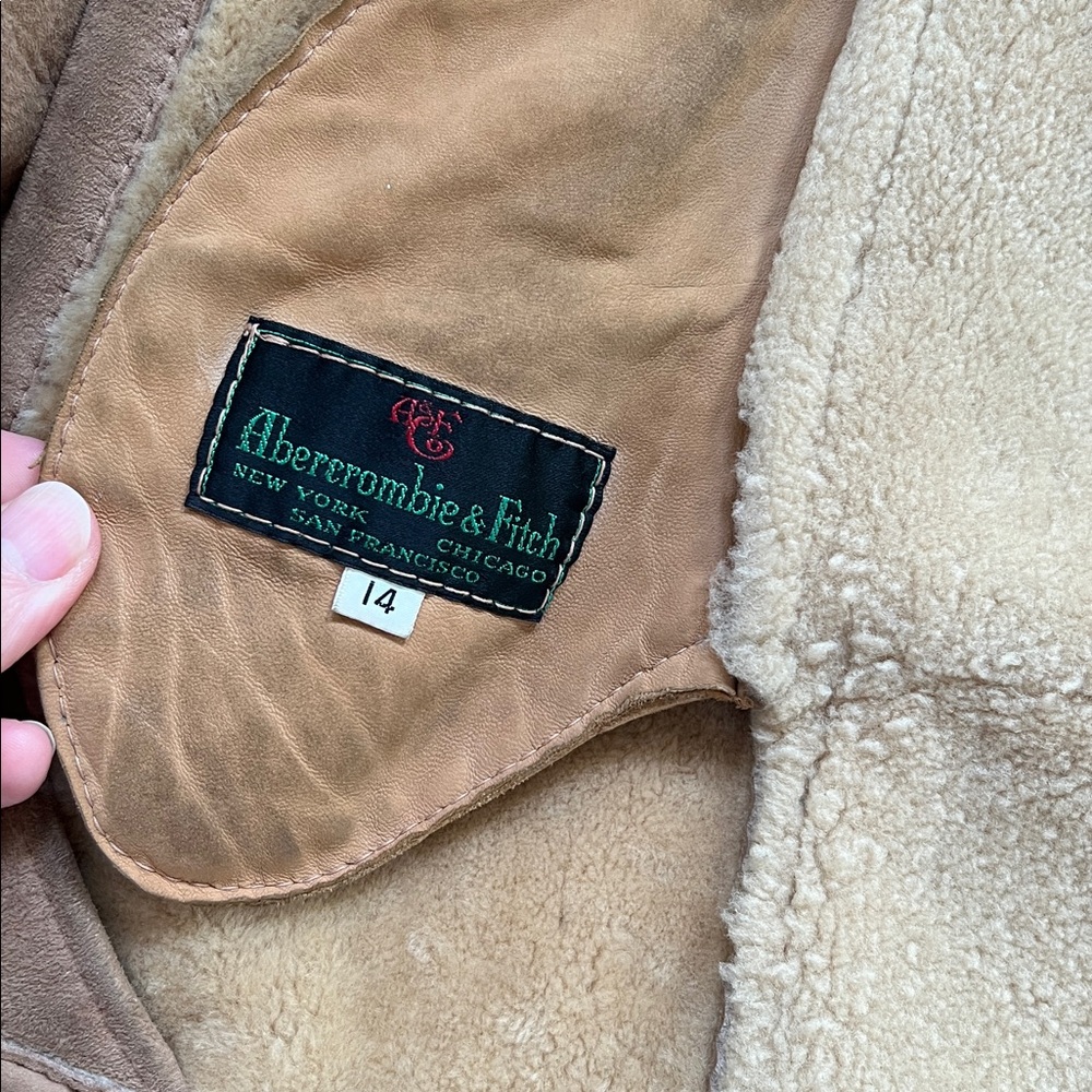 ABERCROMBIE & FITCH Lambskin Suede & Shearling Rancher Jacket Vintage Women's 14 - Picture 11 of 15